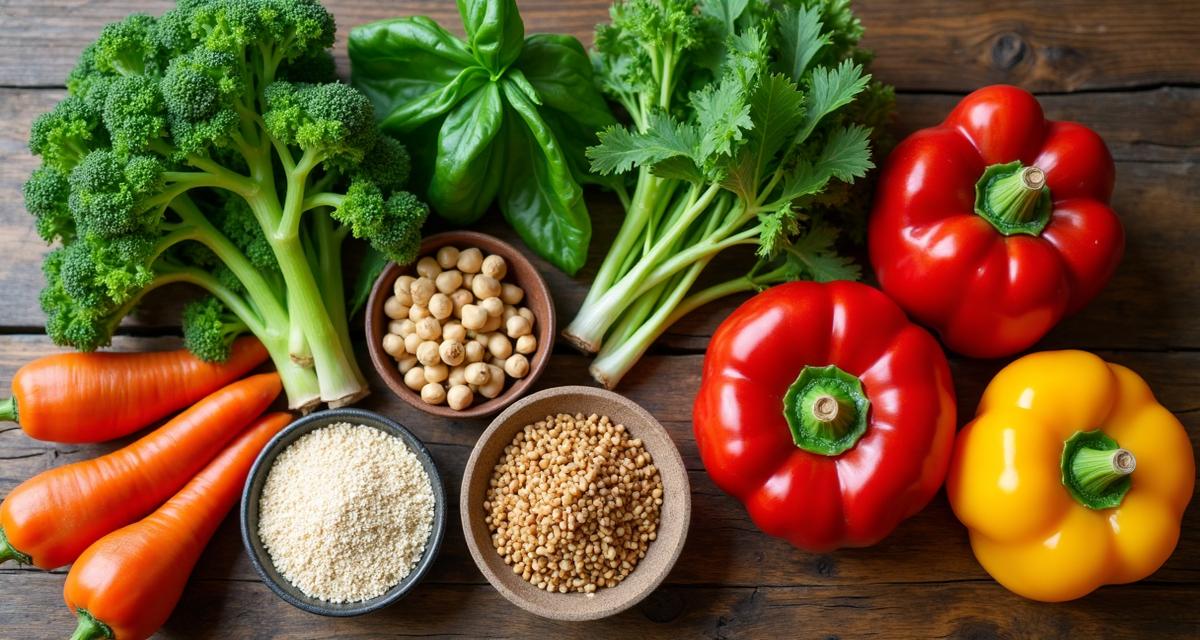 Fresh vegetables and plant-based foods representing low carbon diet options