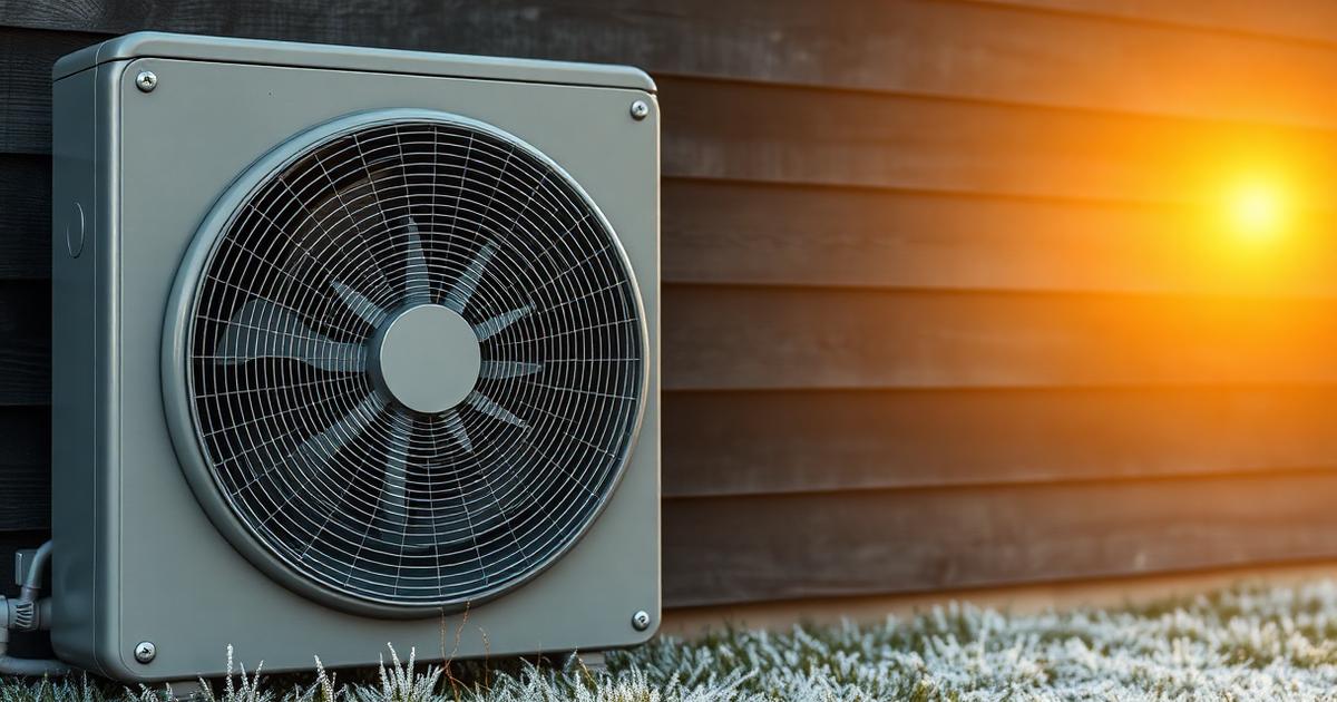 Air-source heat pump installed beside a Scandinavian home in winter
