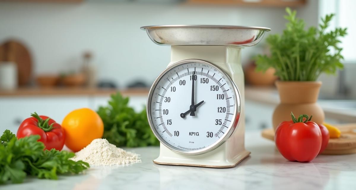 Kitchen scale showing weight conversion between kilograms and pounds