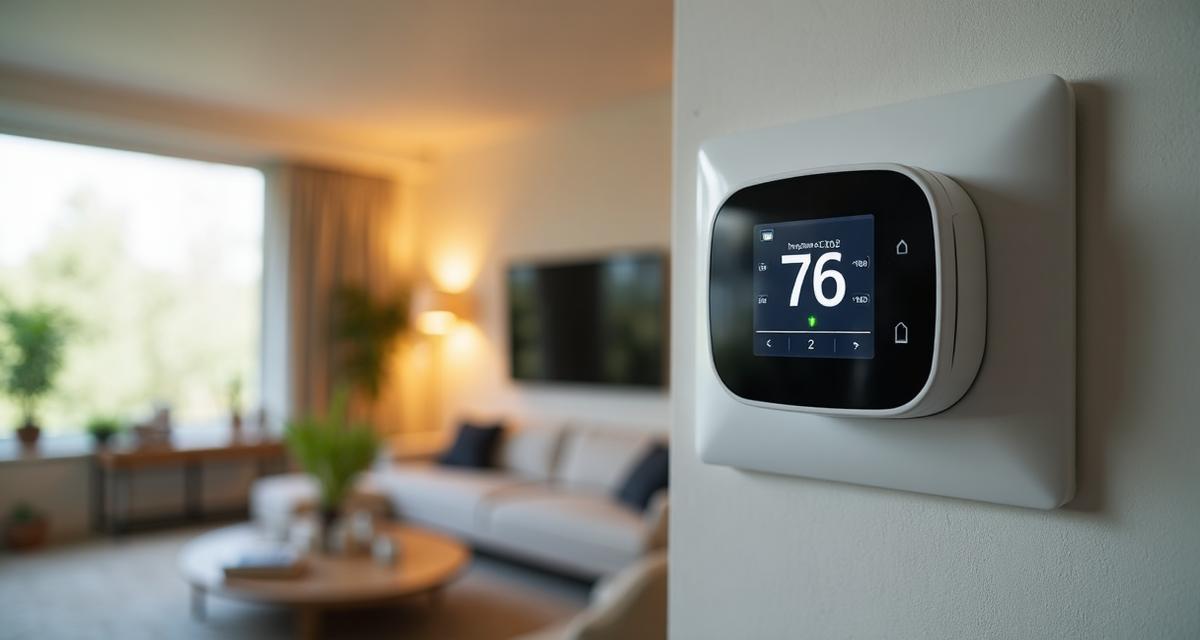 Smart thermostat displaying energy savings on modern home wall
