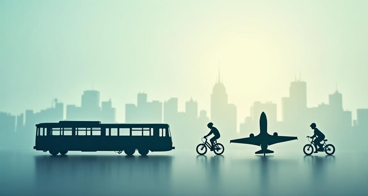 Various transport modes including train, plane, car and bicycle showing emission comparison