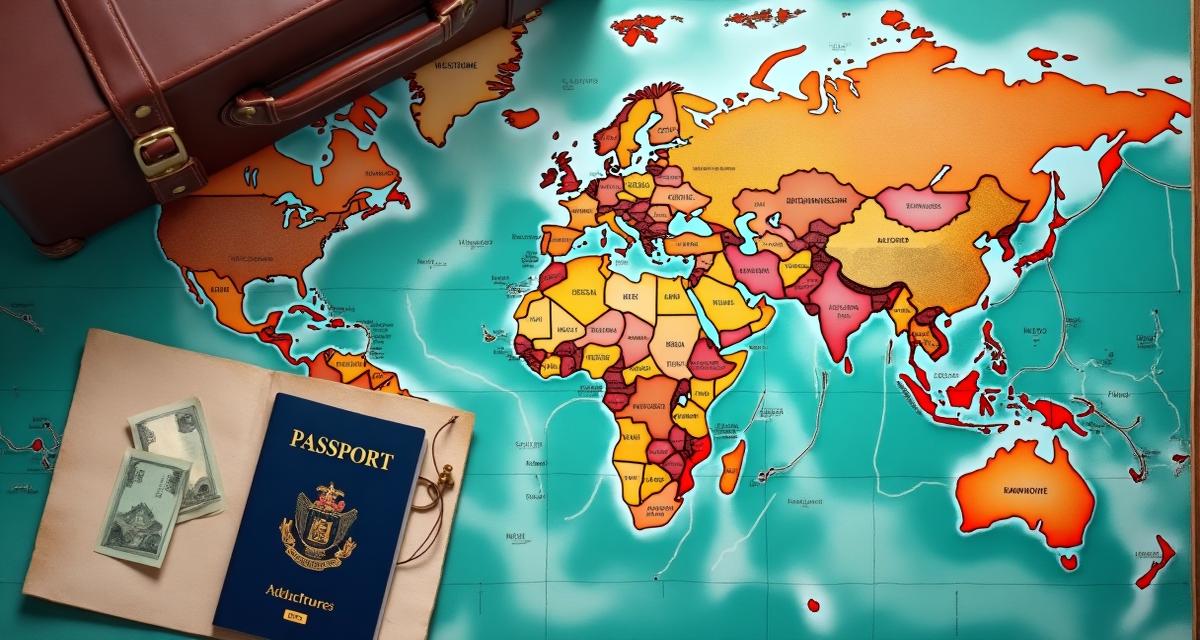 Passport and world map with travel essentials for international unit conversion