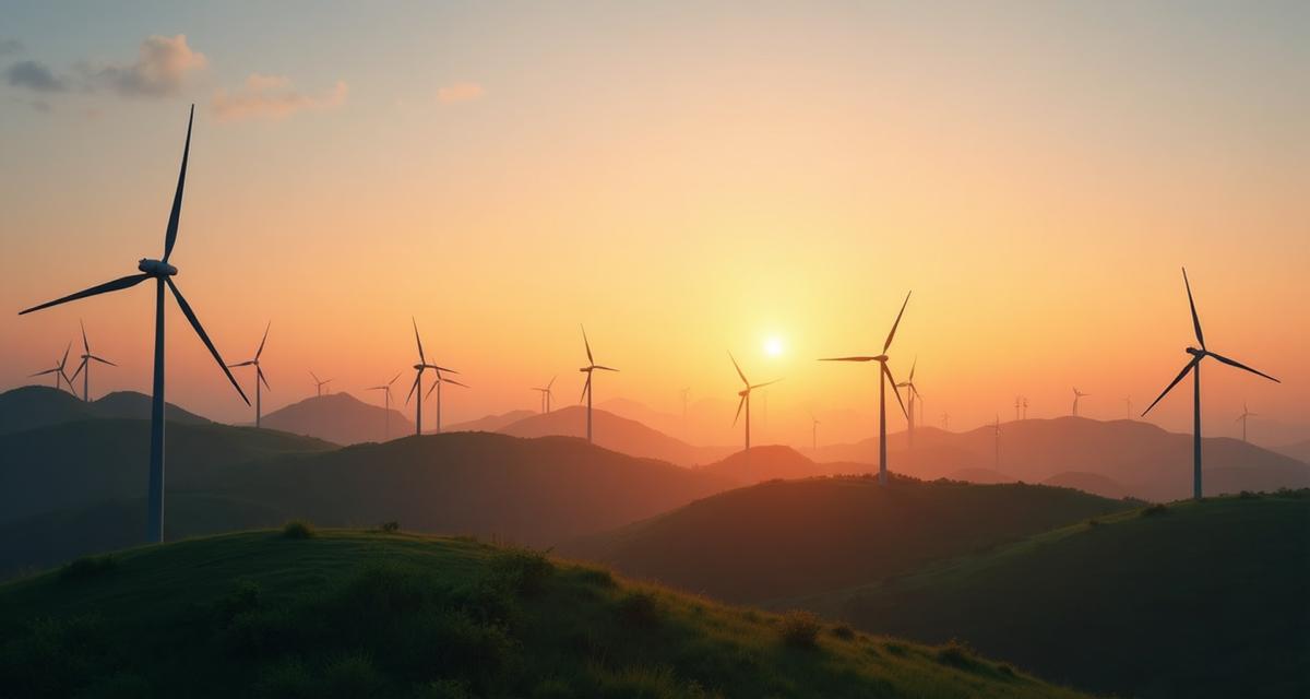Wind turbines at sunset generating clean renewable energy