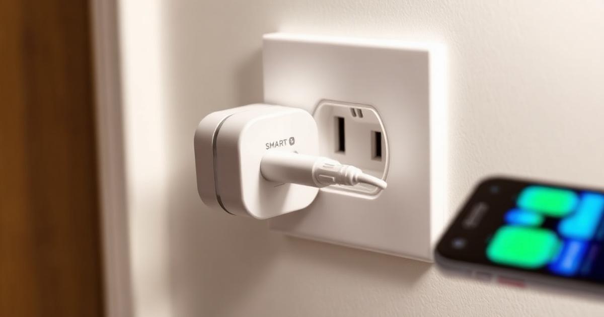 Smart plug with energy monitor inserted into wall outlet