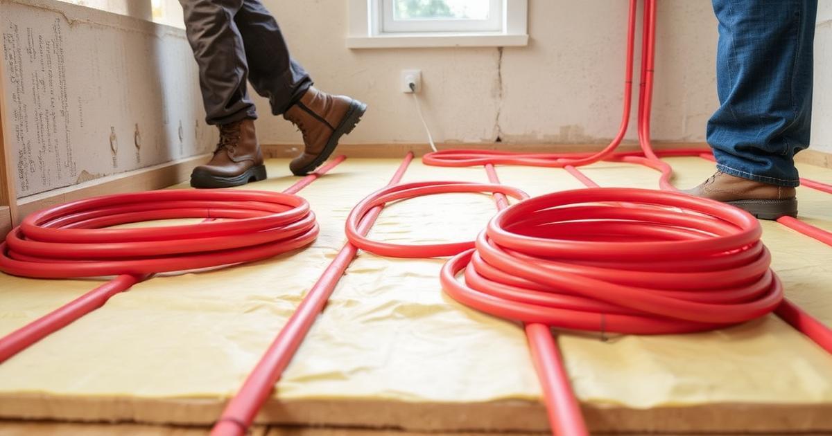Underfloor heating pipes being installed during renovation