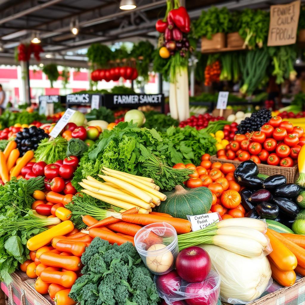 Farmers market fresh vegetables display representing sustainable local food