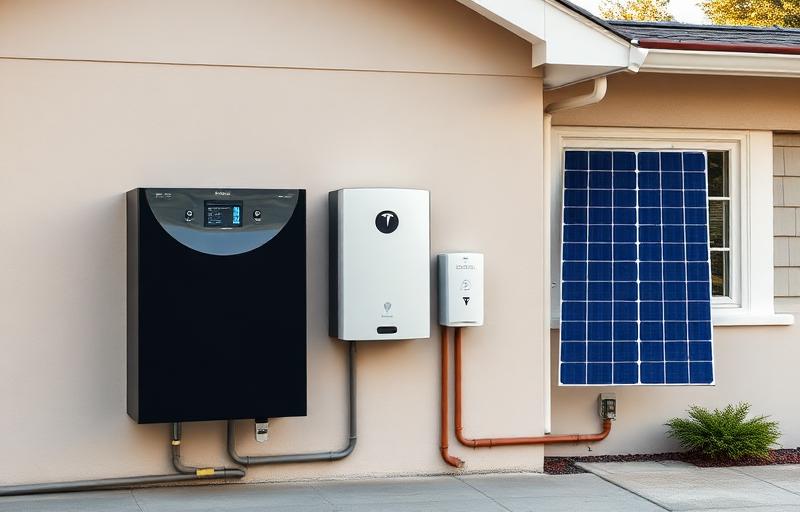 Home energy storage system with Tesla-style battery mounted on wall